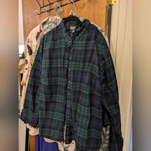 Lands End Green Black Plaid Flannel Blouse 3x